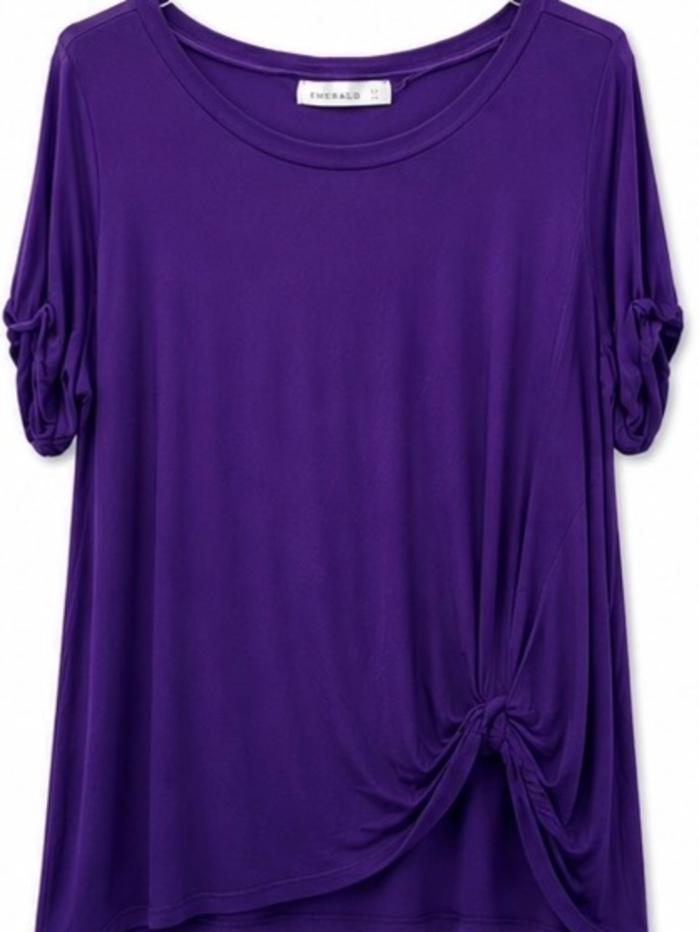 Emerald Women's 1X Purple Knot Side Short Sleeve Top